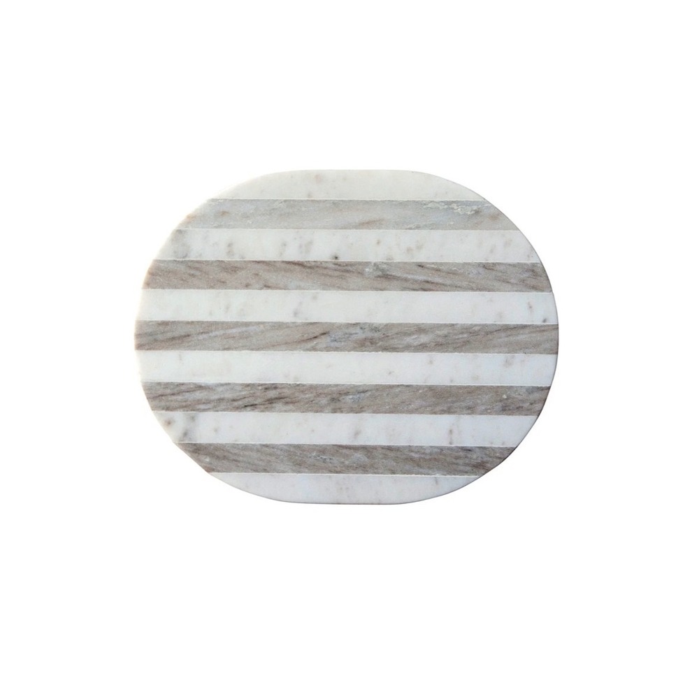 15x12 Marble Cheese Cutting Board Grey White Striped Oval Food Safe Serving Tray